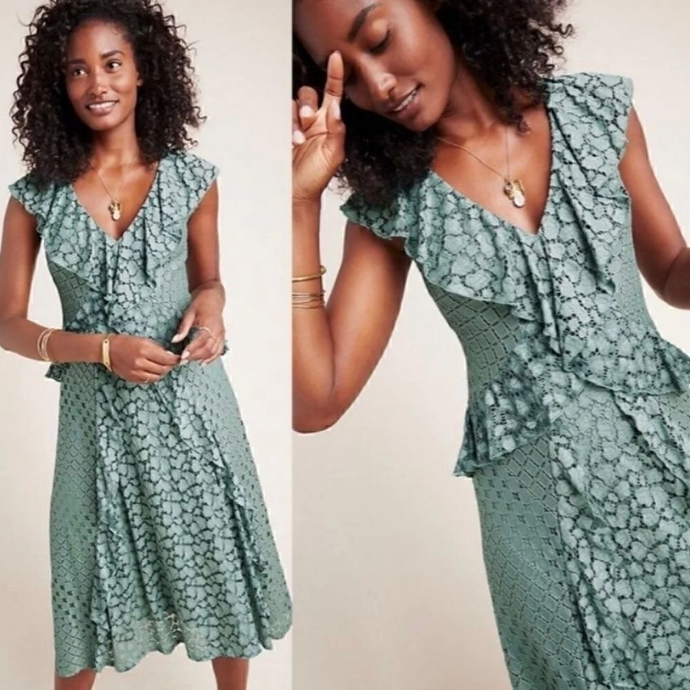 Anthropology Antoinette Ruffled Midi Dress